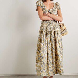DÔEN Leanne shirred floral-print cotton-voile midi dress